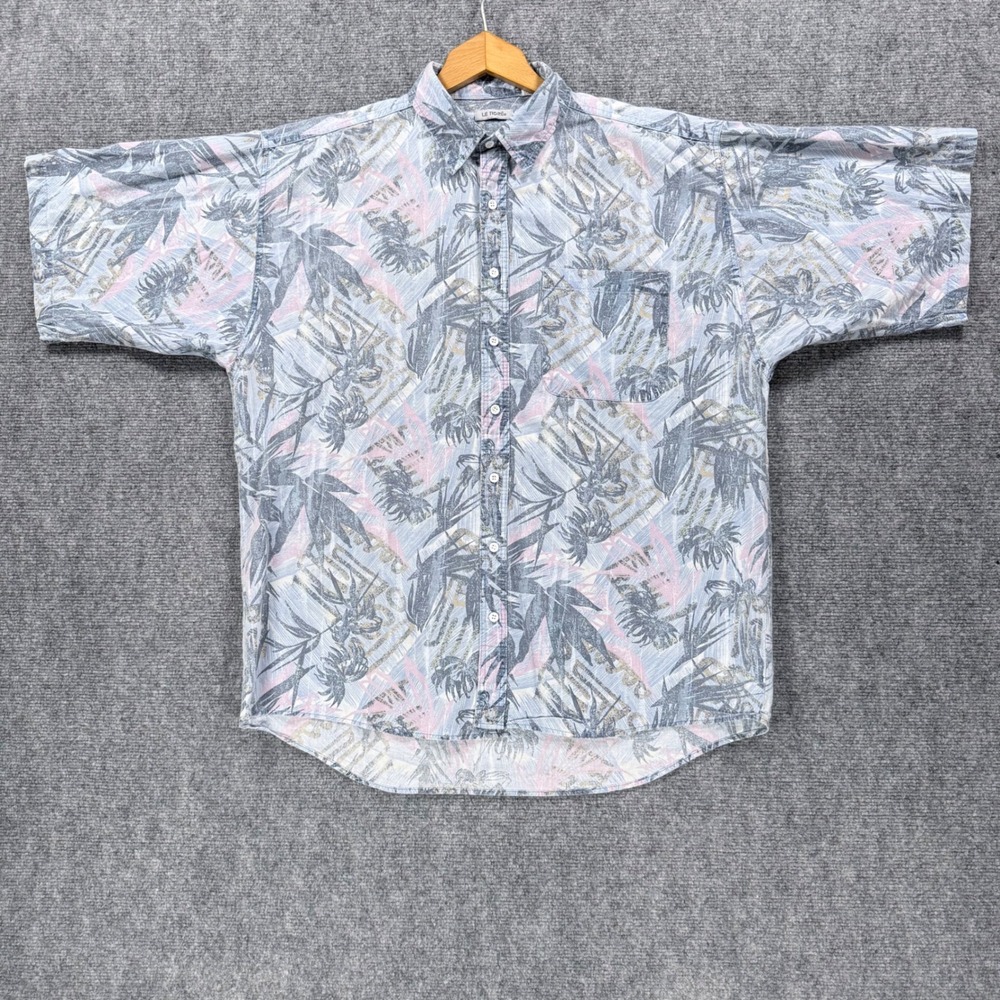 Vintage Le Tigre Shirt Men's Large Abstract Tropical Cotton Button Up 80s 90s